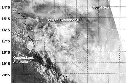 NASA-NOAA satellite sees Tropical Cyclone 11P headed for Queensland