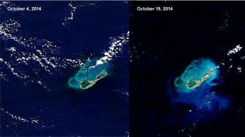 NASA sees Gonzalo affect Bermuda's ocean sediment: Stirred, not shaken