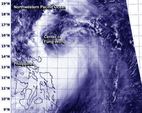 NASA sees western edge of Tropical Storm Fung-Wong affecting Philippines