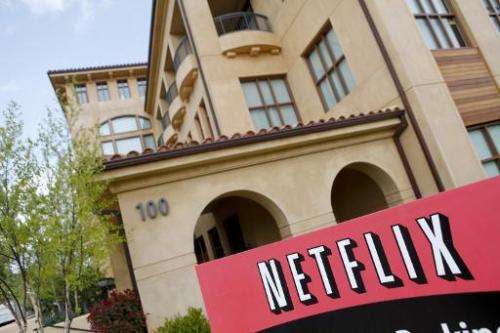 Netflix logo is seen outside the company's headquarters in Los Gatos, California, on April 13, 2011