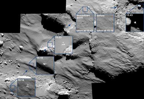 OSIRIS spots Philae drifting across the comet