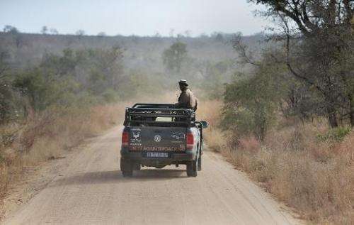 Park rangers patrol a section of Kruger National Park, in South Africa, scouting for possible poachers on July 31, 2014