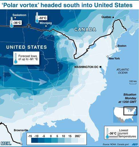 'Polar vortex' headed south into United States