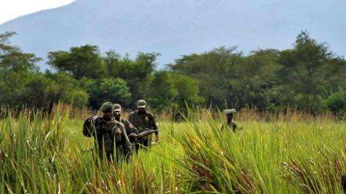 Rangers patrol in the Democratic Republic of Congo's Virunga national park on April 26, 2012