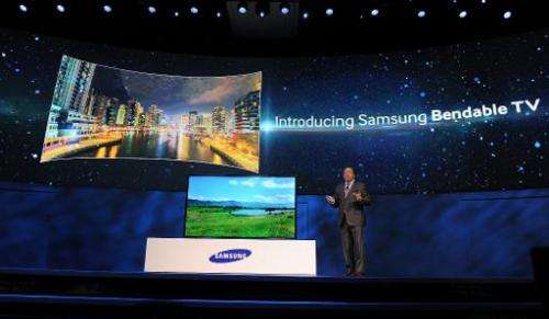 Samsung Electronics America Executive Vice President Joe Stinziano introduces Samsung's new bendable TV screen at the Samsung pr