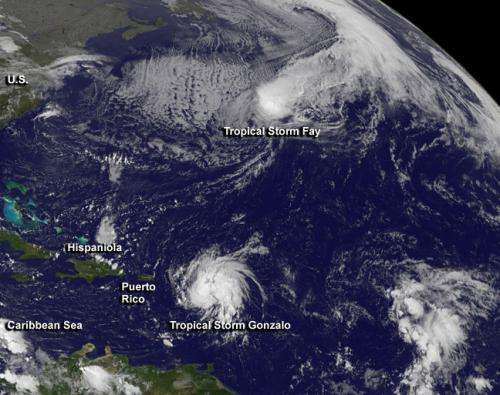 Satellites confirm Fay weakened to a Tropical Storm