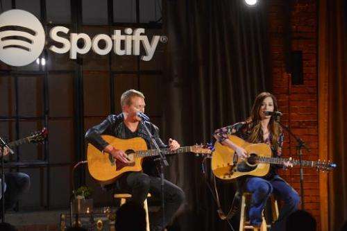 Singer/songwriter Shane McAnally and Kacey Musgraves perform during 'Spotify presents An Intimate Evening With Shane McAnally at