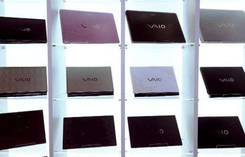Sony 'Vaio' laptop computers are displayed during their press preview in Tokyo on July 16, 2008