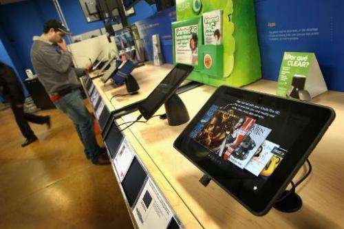 Tablet computers are offered for sale at a Tiger Direct store on April 11, 2013 in Chicago, Illinois