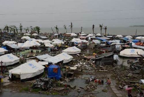 Tents that were erected as temporary shelters for residents whose houses were flattened by super Typhoon Haiyan are picture in T