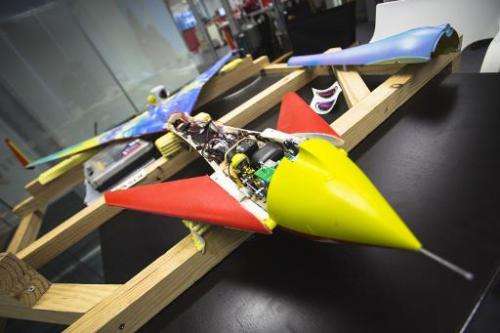 The 3D printed rocket is seen prior to assembly in central London on October 10, 2014