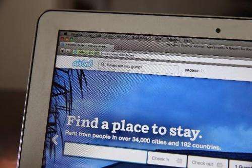 The Airbnb website is displayed on a laptop on April 21, 2014 in San Anselmo, California
