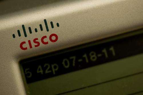 The Cisco logo is seen on a telephone in Washington,DC in this July 18, 2011 photo