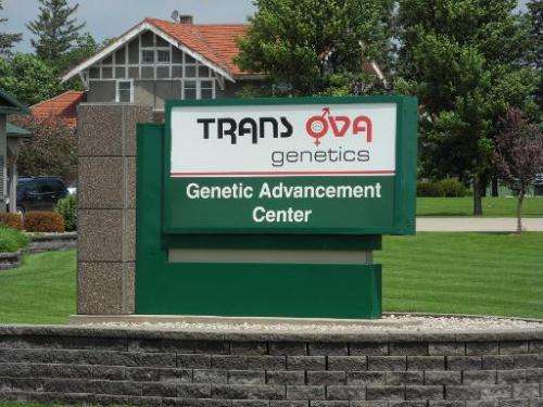 The entrance to the labs of the Genetic Advancement Center of Trans Ova Genetics is seen in Sioux Center, Iowa, on June 16, 2014