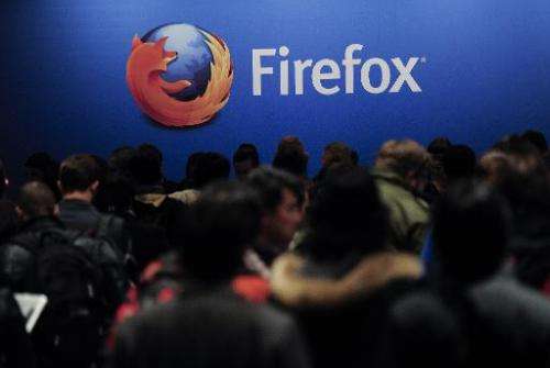 The Firefox logo is seen at the 2013 Mobile World Congress in Barcelona on February 24, 2013