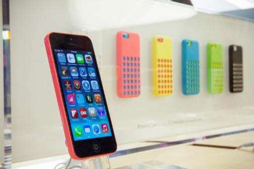 The iPhone 5C is displayed at the Fifth Avenue Apple store in New York City on September 20, 2013