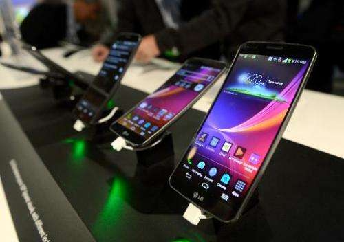 The LG G Flex telephone on display at the 2014 International CES in Las Vegas on January 7, 2014