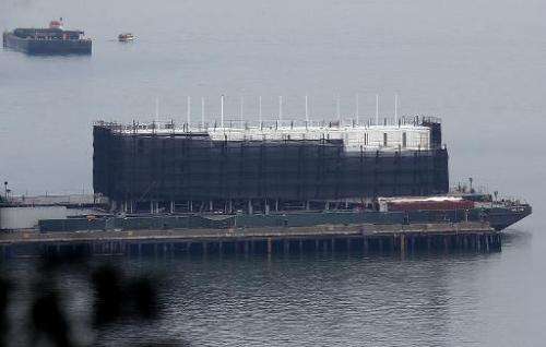 The now confimed Google barge under construction is docked at a pier on Treasure Island on October 30, 2013 in San Francisco, Ca