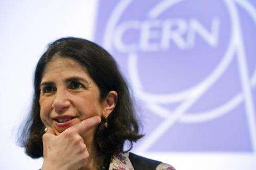 Then-spokesperson for the ATLAS experience Fabiola Gianotti attends a press conference at the CERN in Geneva, Switzerland, on De