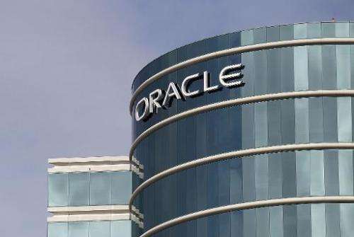 The Oracle logo is displayed at company headquarters on March 20, 2012 in Redwood Shores, California