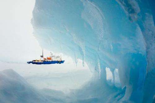 The Russian research ship MV Akademik Shokalskiy is shown still stuck in the ice off East Antarctica as it waits to be rescued, 