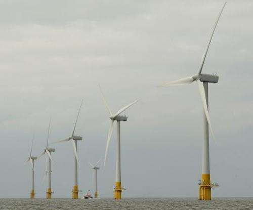 The Scroby Sands wind farm off the coast of Norfolk, England