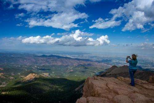 The top of Pikes Peak mountain in the Rocky Mountains, within Pike National Forest, on June 8, 2013