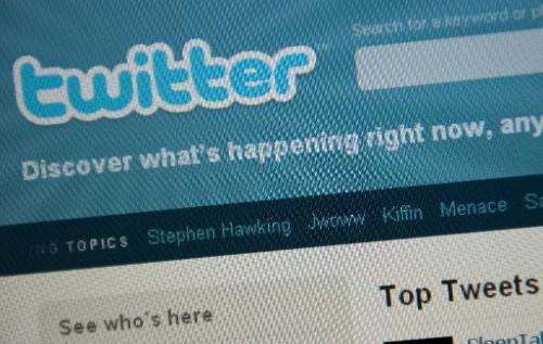 The Twitter homepage appears on a screen in Washington on September 3, 2010