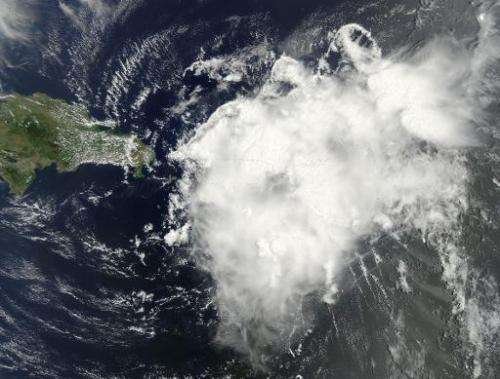 This August 2, 2014 NASA satellite photo shows Tropical Storm Bertha over Jamaica