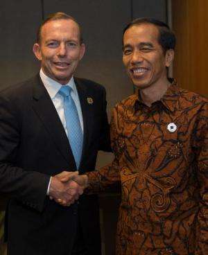 Tony Abbott (left) shakes hands with Indonesia's President Joko Widodo on the sidelines of the G20 Summit in Brisbane on Novembe
