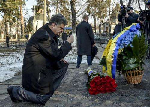 Ukrainian President Petro Poroshenko at the memorial in Kiev to the Chernobyl nuclear disaster