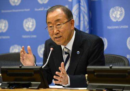 United Nations Secretary-General Ban Ki-moon holds a press conference at the UN in New York on September 16, 2014