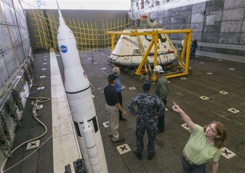 US Navy practices retrieving Orion spacecraft