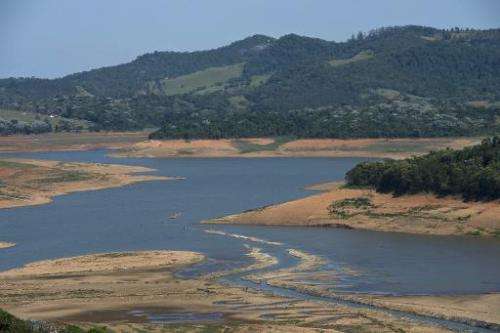 View of the Jacarei river dam during a drought affecting Sao Paulo state, in Piracaia, on November 19, 2014