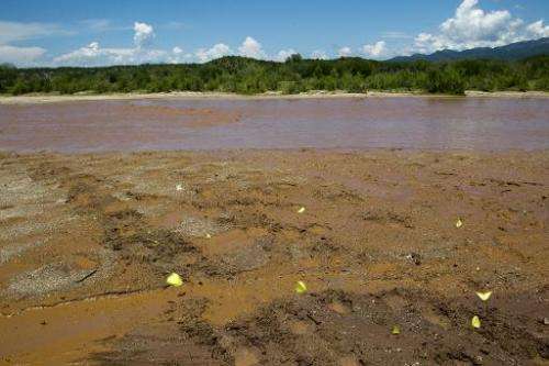 View of the polluted waters of Sonora River, in the Ures community, Sonora state, Mexico, on August 12, 2014