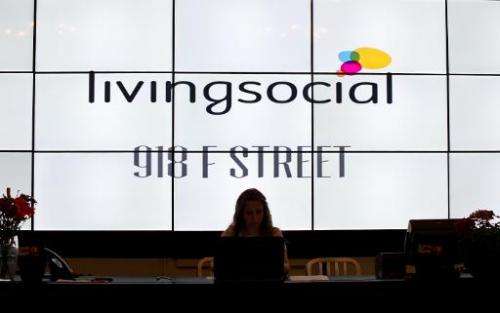 View of the reception desk at Living Social in Washington on June 26, 2012