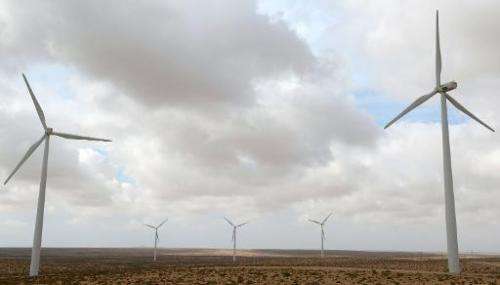 Wind turbines are seen at the Tarfaya wind farm in southwestern Morocco on May 14, 2013