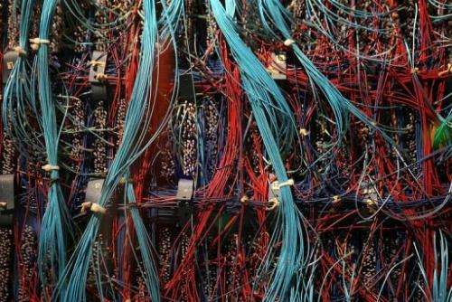 Wires and switches of a supercomputer are displayed on January 19, 2011 in Mountain View, California