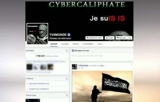 An image grab taken on April 9, 2015 from a video on TV5Monde Facebook account shows a message that appeared on French televisio