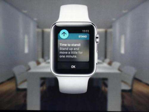 A screen shot of the new Apple Watch after Apple chief executive Tim Cook unveiled it during a media event March 9, 2015, in San