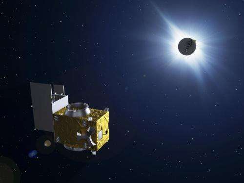 Astronaut plus Proba minisats snap solar eclipse