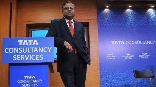 Chief Executive Officer of Indian software firm Tata Consultancy Services Natarajan Chandrasekaran speaks in Mumbai on April 21,