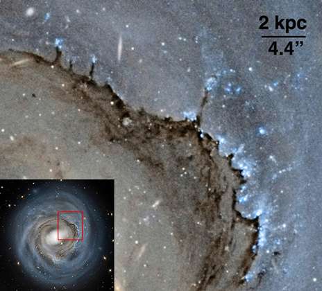 Dust pillars of destruction reveal impact of cosmic wind on galaxy evolution