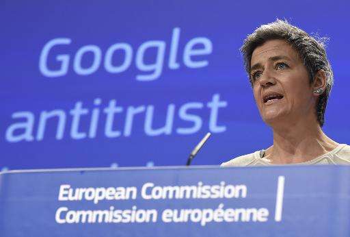 European competition commissioner Margrethe Vestager speaks on April 15, 2015 in Brussels as the EU formally charged Google with