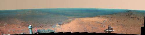 Hilltop panorama marks mars rover's 11th anniversary