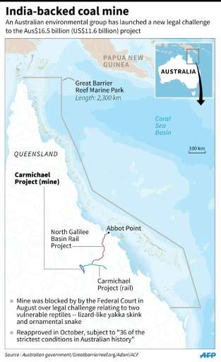 Map locating the India-backed coal mine project near Australia's Great Barrier Reef