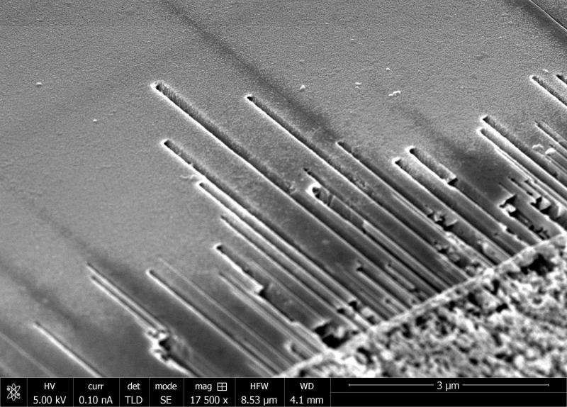 Nanoworld 'snow blowers' carve straight channels in semiconductor surfaces