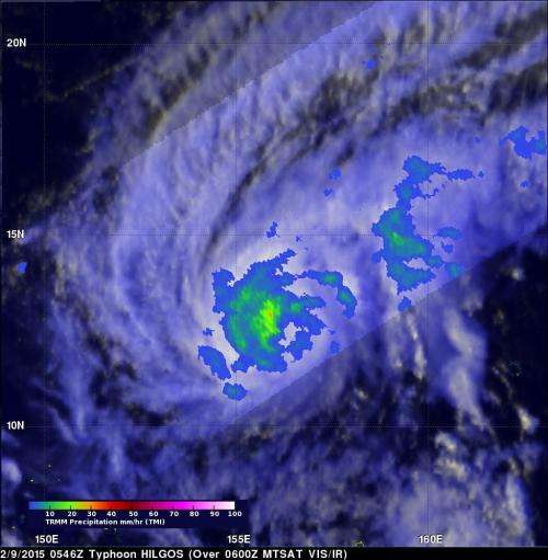 NASA-JAXA's TRMM and GPM satellites measure rainfall rates in Typhoon Higos