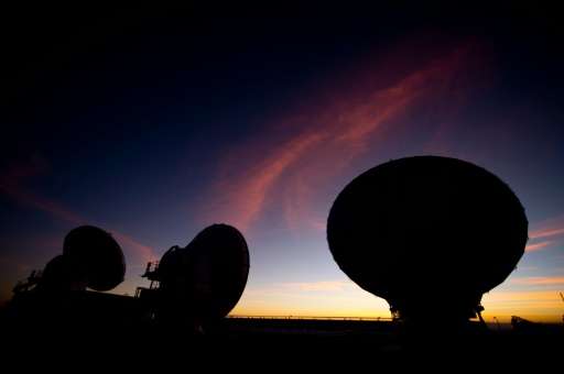 Radio telescope antennas of the ALMA project are seen in the Chajnantor plateau, Atacama desert on March 12, 2013