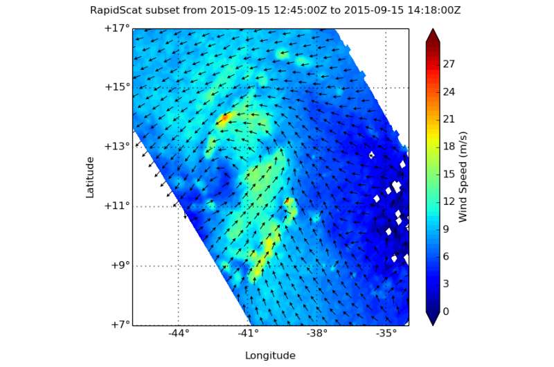 RapidScat and Aqua Satellite See Tropical Depression 9 Developing